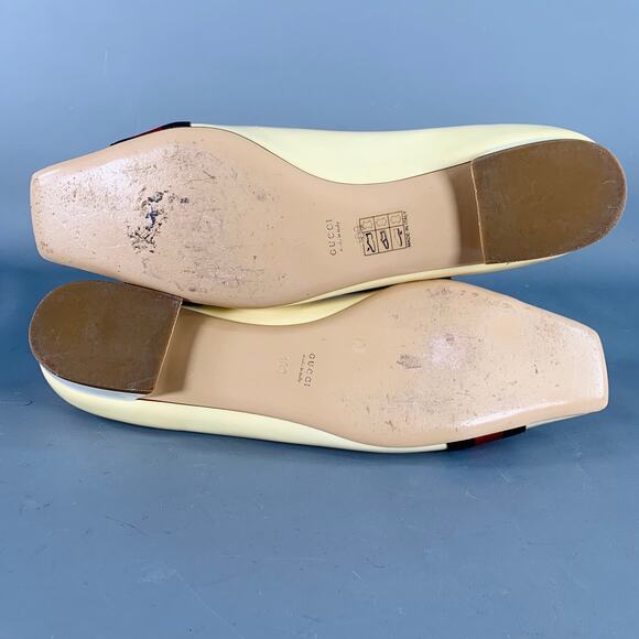 GUCCI Vintage 10 Vernice Beige Red Blue Patent Leather Web Bamboo Buckle Flats - Picture 6 of 15